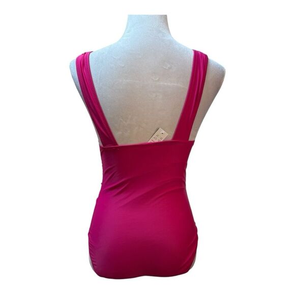 NWT J. Crew Radiant Fushia Roushed V Neck One Piece Bathing Suit Size 4 - Picture 3 of 9